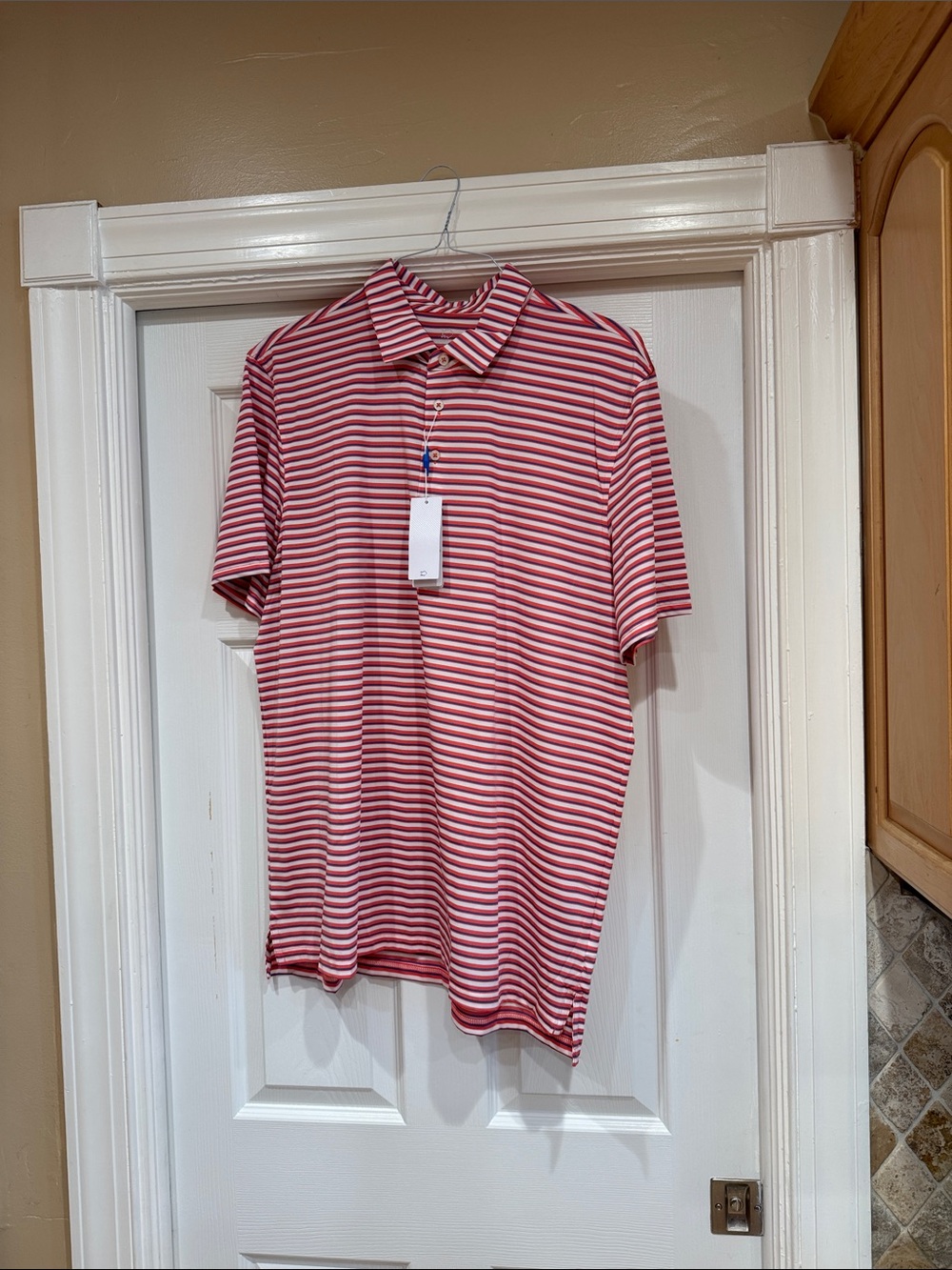 Southern Tide Red & White Striped Polo